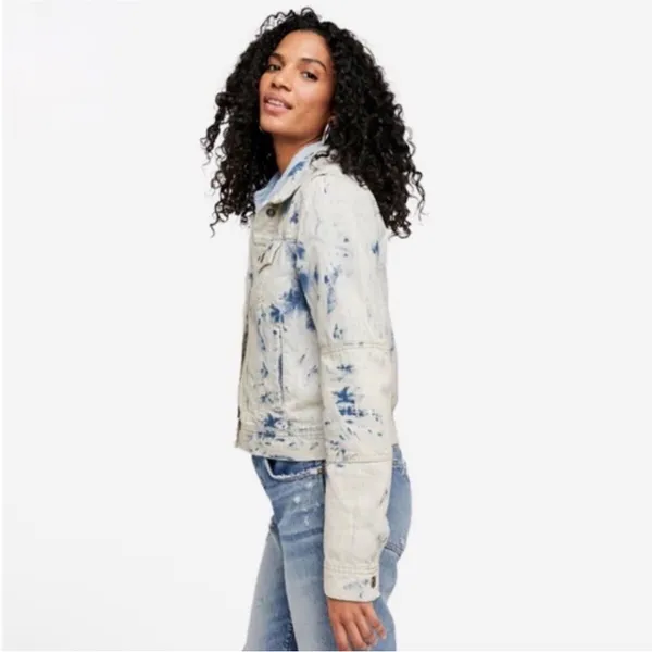 FREE People Rumors Denim Jacket in Jones Tie Dye Blue‎ Size Small EEUC 0436 - Image 5