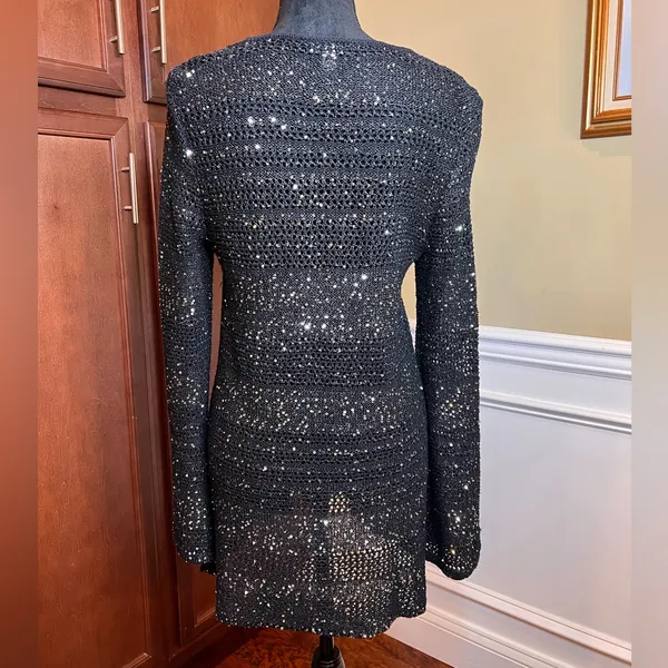 INC International Concepts Black Sequin Long Sleeve Dress - Image 4
