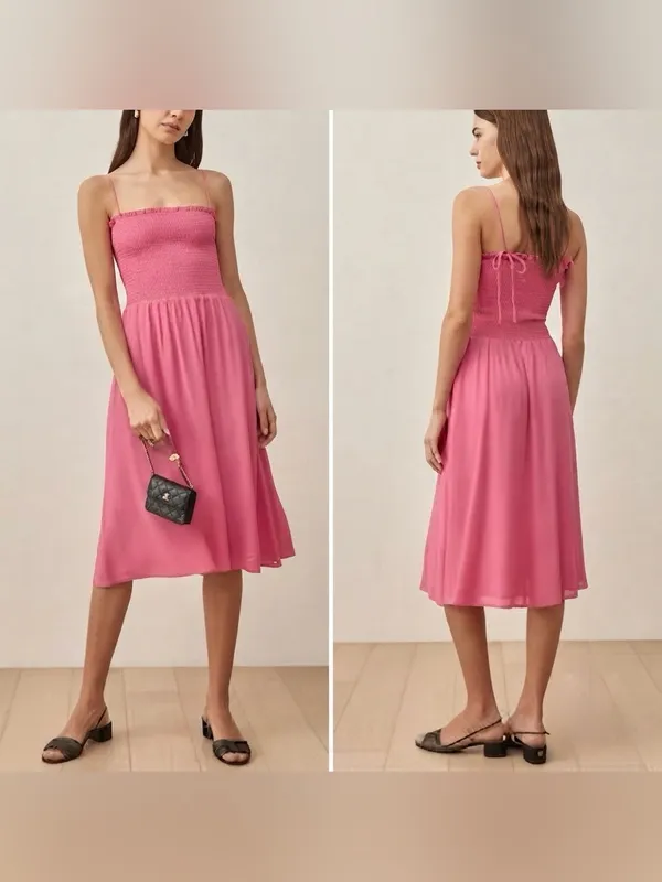 Reformation Rudy Midi Dress in Snapdragon Pink Small - Image 2