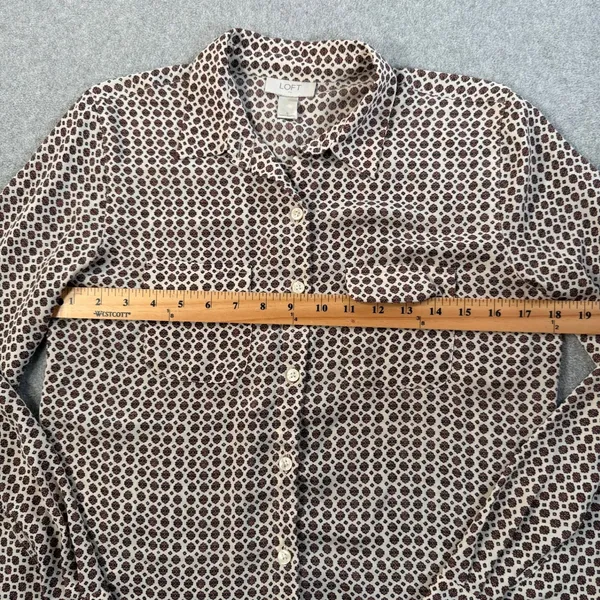 LOFT Ann Taylor Women's Small Brown Cream Floral Button Up Blouse Lightweight - Image 9
