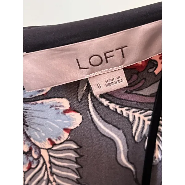 Ann Taylor‎ LOFT Nouveau Garden Cuffed Shirtdress 8 paisley gray Coastal Grey - Image 5