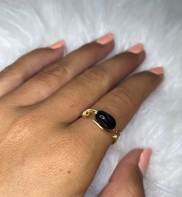 Handmade Black beaded ring - Image 2