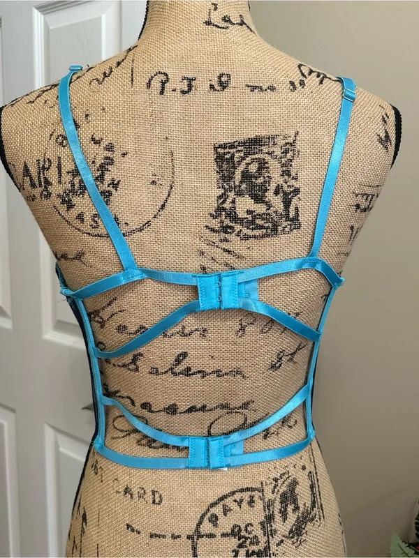 Floral Embroidered Lingerie Set – Teal & Black | Size M - Image 5