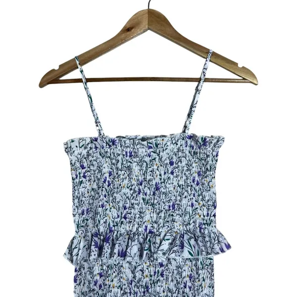 Beginning Boutique Smocked Floral Tiered Maxi Dress White Purple Boho Size M - Image 2