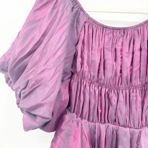 Altar'd State Womens Holographic Purple Amabella Puff Sleeve‎ Mini Dress Size S - Image 3
