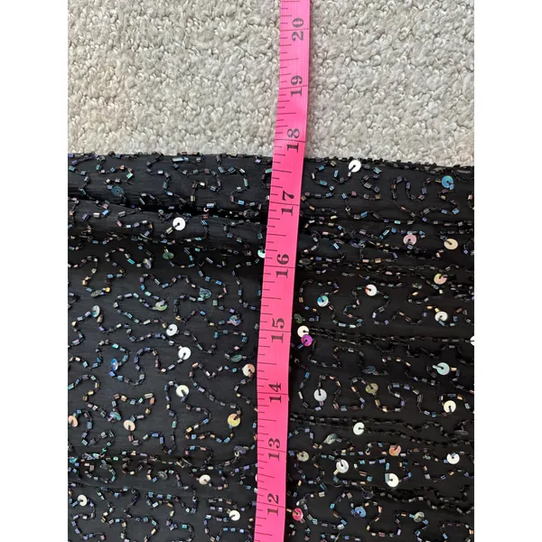 NWT Vintage Stenay Beaded Maxi Dress 14 Black Silver Sequin Silk Evening Gown - Image 8