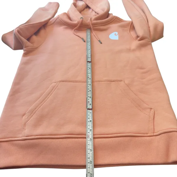 Carhartt Rose Clay Logo Sleeve Hoodie XS Relaxed Fit Pullover Sweatshirt Top EUC - Image 9