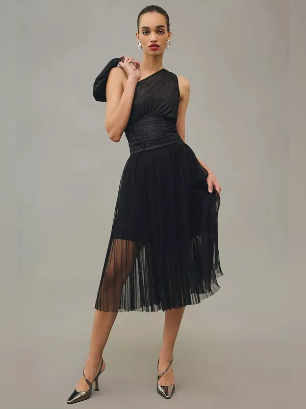 By Anthropologie One Shoulder Sheer Ruched Top Size Small - Image 2