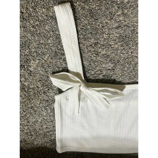Anthropologie Ribbed Bow Knit Tank Top White Cropped Sz XS NEW Boho Beach Staple - Image 3