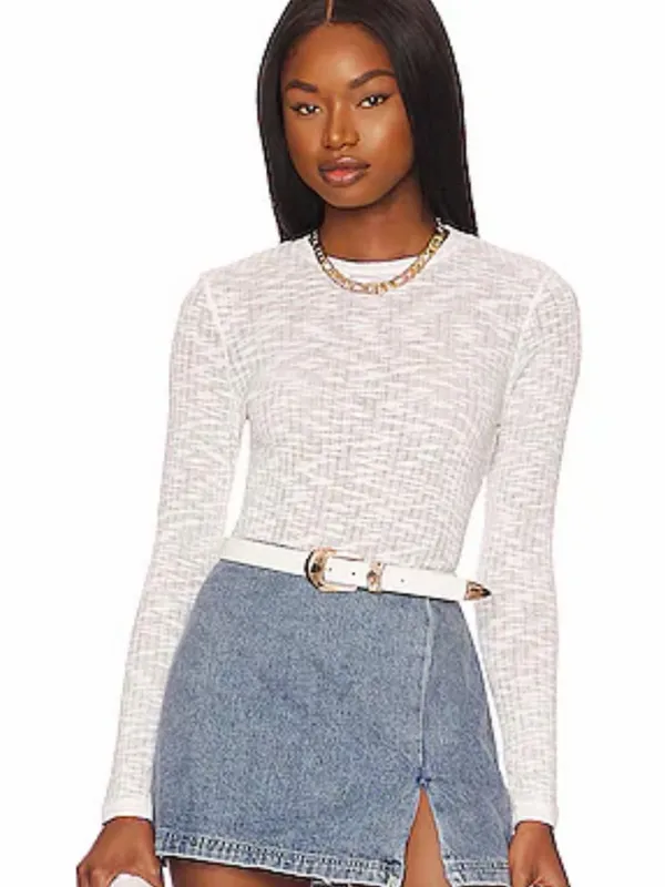 Free People We The Free White Marled Ribbed Long Sleeve Top Small - Image 2