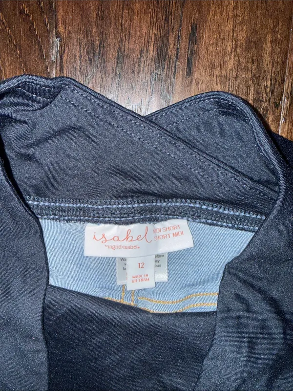 Isabel Maternity Denim Shorts with Black Stretch Panel - Light Blue Size 12 - Image 2