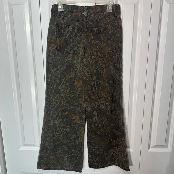 Refrain Wide Leg Jeans Women 0/24 Dark Brown Camo Forest Print High‎ Rise Pants - Image 4
