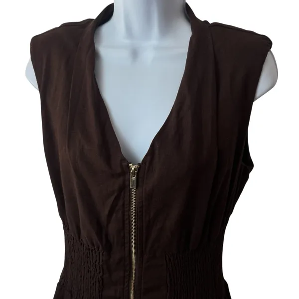 Joie Linen Blend Chocolate Brown‎ Zip-Front Midi Dress Quiet Luxury Old Money M - Image 3