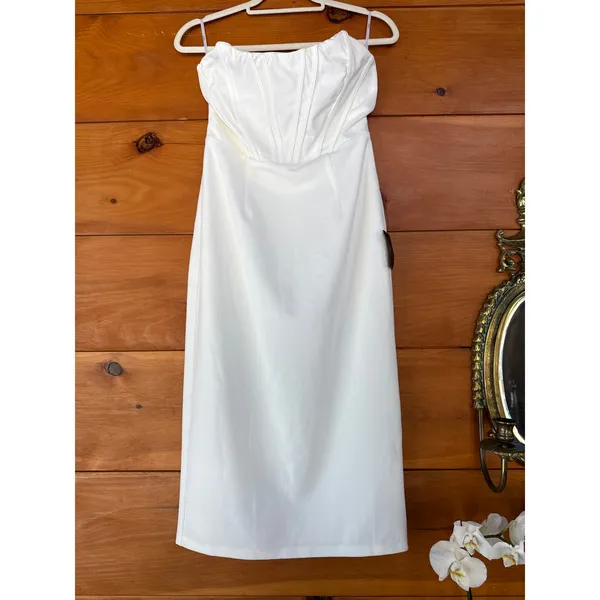 NWT Lulus Gorgeously Sultry White Bustier Strapless Midi Dress Wedding Gala Sz S - Image 2