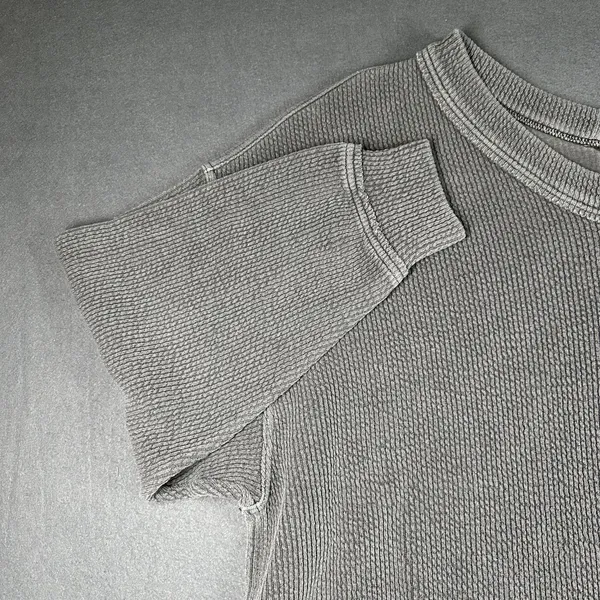 Aerie Waffle Knit‎ Sweater Womens XL Gray V Neck 3/4 Sleeve High Low Oversized - Image 5