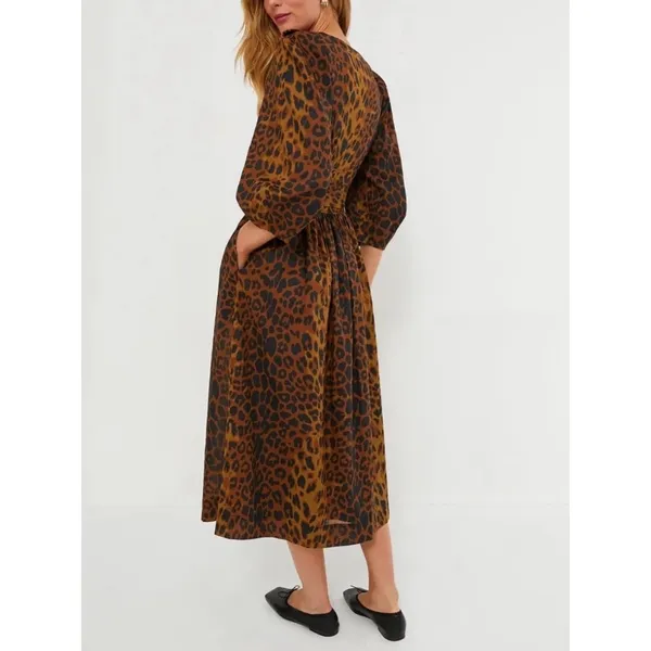 NEW Tuckernuck Leopard Graciela Belted Dress Brown Black Size 8 / Medium - Image 4