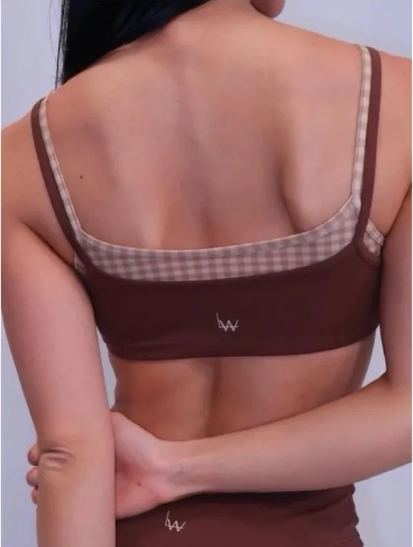 LW Active Saddle Brown Gingham Sports Bra - Image 3