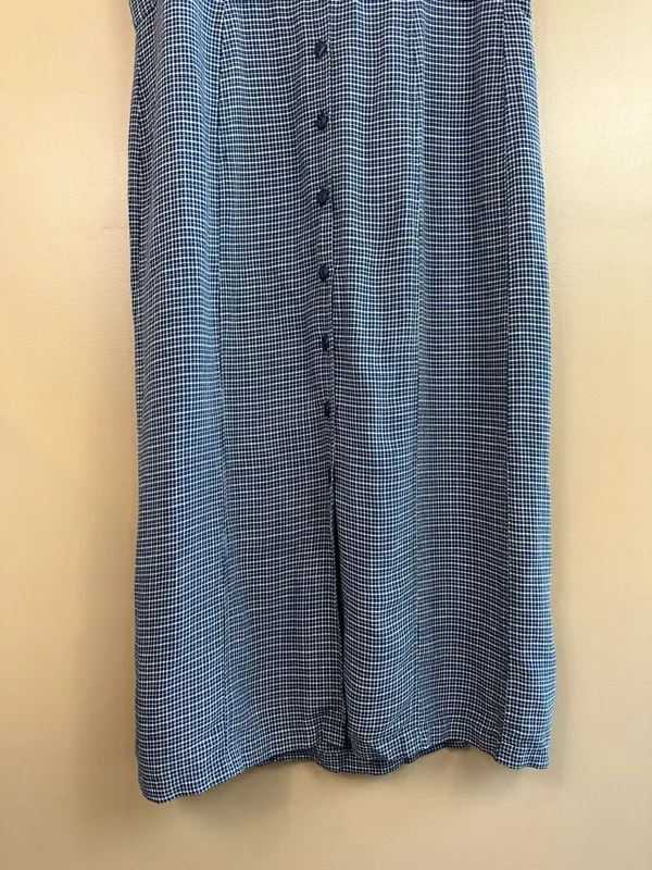 Vtg Eddie Bauer Navy Blue Plaid Sleeveless Dress XL Pinafore Jumper Cottagecore - Image 6