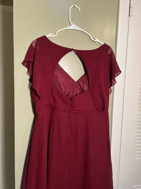 Azazie Women's Rylee Dress Burgundy A-Line Pleated Chiffon Surplice Neck Keyhole - Image 12