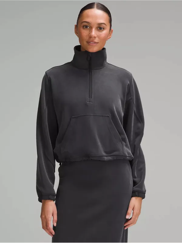 Lululemon Black Brushed Softstreme Half Zip Pullover Size 4 Square Dot - Image 12