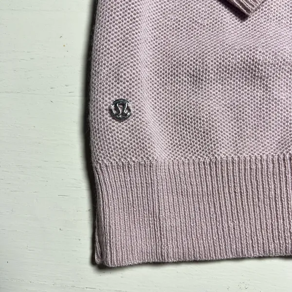 Lululemon Merino Wool Lace Up Back Sweater Pink Lavender Crew Neck‎ Size 4 - Image 3
