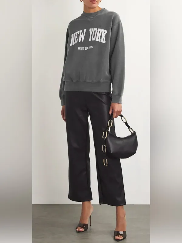 Anine Bing Ramona New York University Sweatshirt Crewneck Washed Black Gray XXS - Image 2