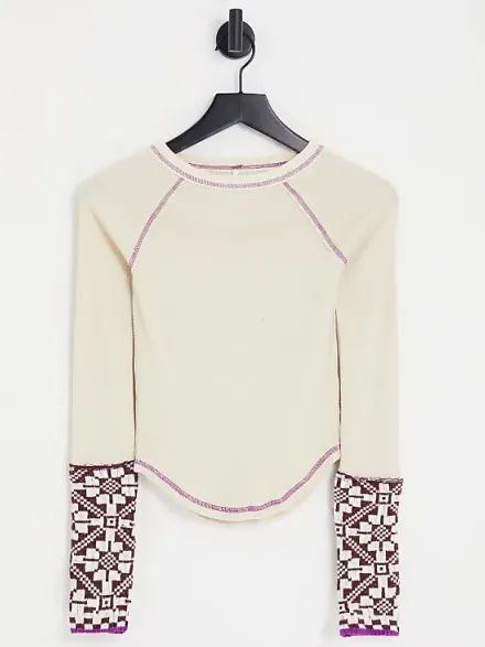 NWT Free People She’s Reversible Cuff Thermal Top Oat Cream Small - Image 3