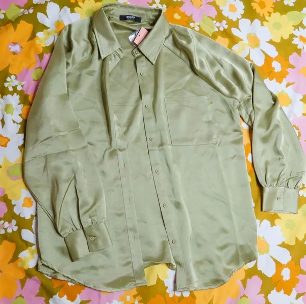 Miss Lola Satin Button Down Long Sleeve Blouse - Image 2