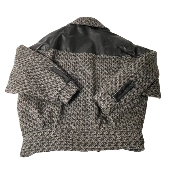 Anne-Gee Women's Size 7/8 Tweed Moto‎ Black Gray Bomber Jacket - Image 4