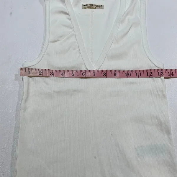 We The Free Free People White Ribbed V-Neck Tank Top Size M Minimalist - Image 6
