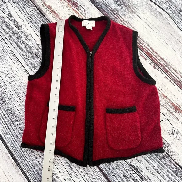 Vintage Christopher & Banks 100% Wool Red/Black Zip Up Vest​​ - Image 7