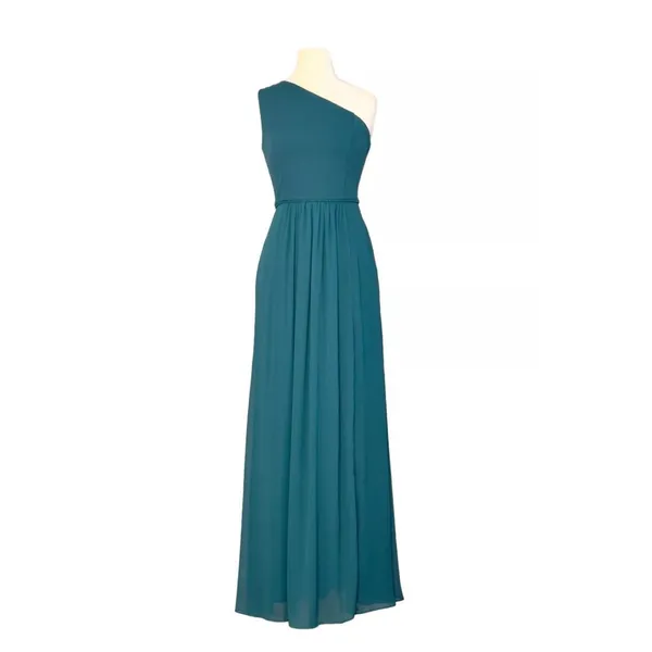 Adrianna Papell One Shoulder Chiffon Long Gown Hunter Size 8 Formal Wedding - Image 9