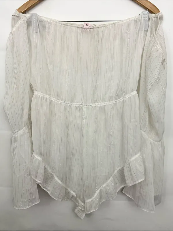 Victoria’s Secret off shoulder sheer white glitter romper swimsuit cover Large - Image 4