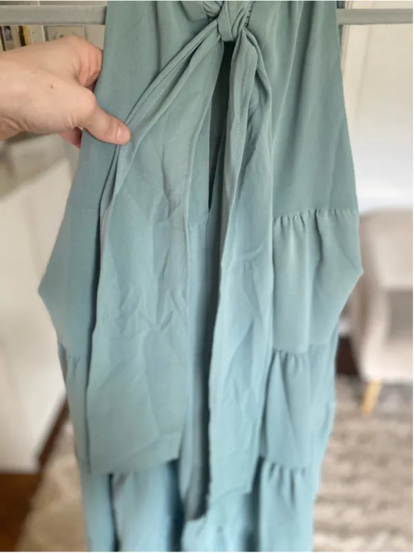 Entro Sage Green Tiered Midi Dress Ruffle Neck Feminine Romantic‎ Quiet Luxury S - Image 5