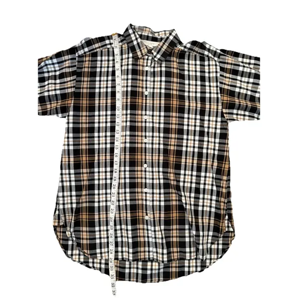 LOFT Womens M Plaid Button Front Shirt Long Sleeve Autumn Fall Cream Brown Black - Image 9