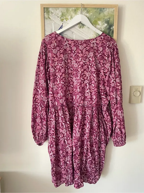 Old Navy Long Sleeve V-Neck Swing Floral Mini Dress Burgundy Pink XXL - Image 5
