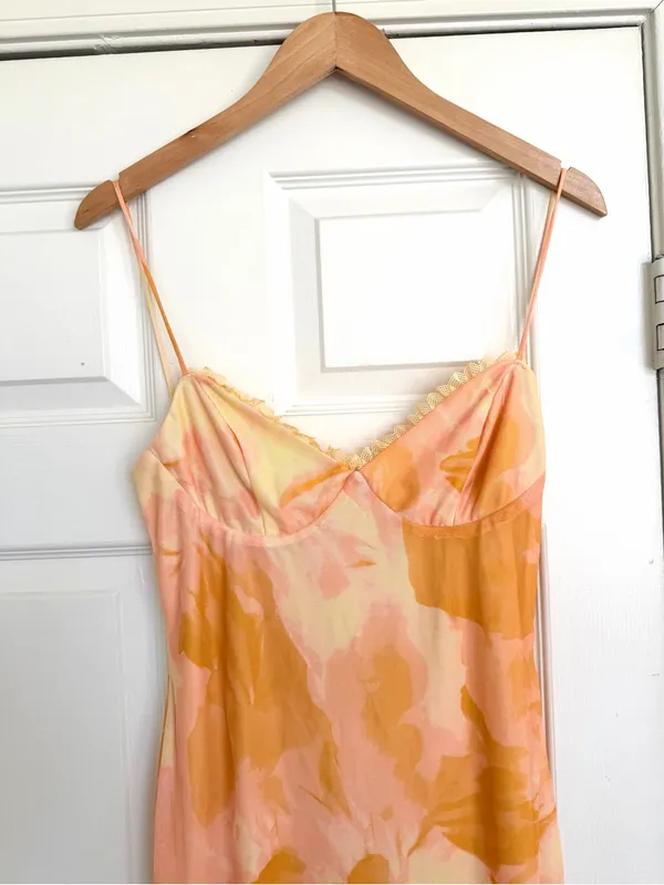 Selfie Leslie Warmth Of Love Mesh Maxi Dress Orange Pink Peach Yellow Large NWT - Image 6