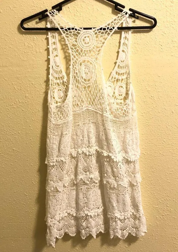 Boho Gypsy Beach Swim Cover Up White S - Image 6