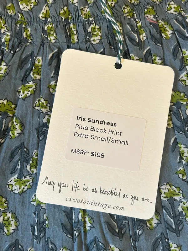 Boutique Ex Voto Iris Blue Tie-Shoulder Floral Maxi Dress XS/S NWT Boho Cotton Sundress - Image 5