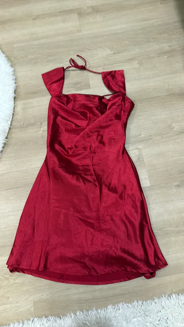 NWT Lucy In The Sky Cowl Neck Satin Open Back Dress in Red - Image 2