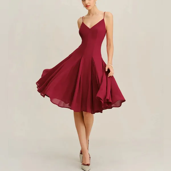 Rihoas Elegant Burgundy Spaghetti Strap Dress - Image 7