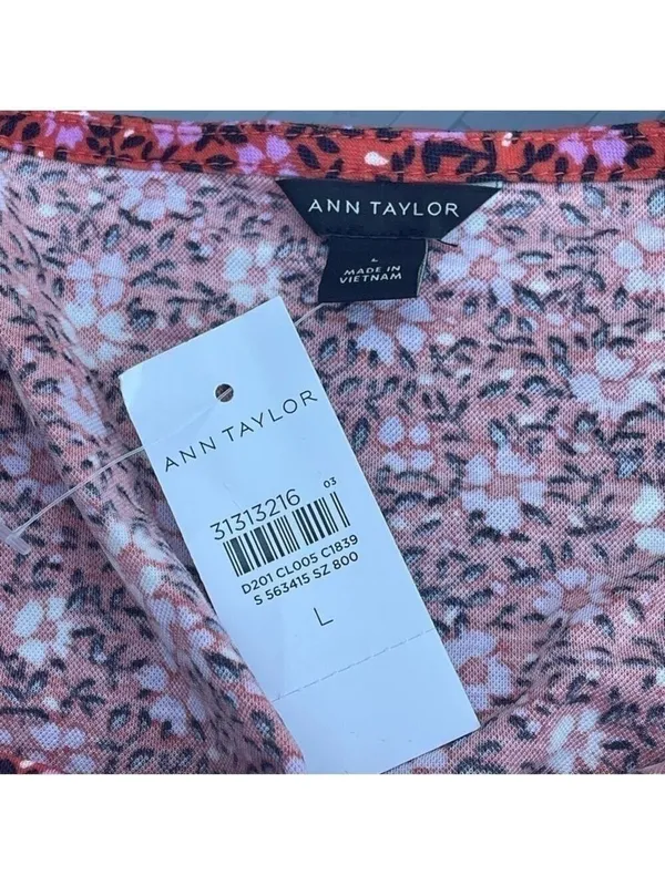 Ann TAYLOR FLORAL BELL SLEEVE SMOCKED WAIST TOP IN RIPE PERSIMMON SZ L - Image 10