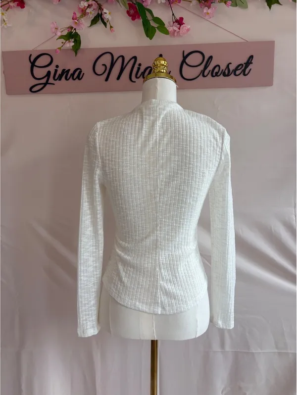 Free People White Textured Long Sleeve Knit Top by Sanctuary - Image 3