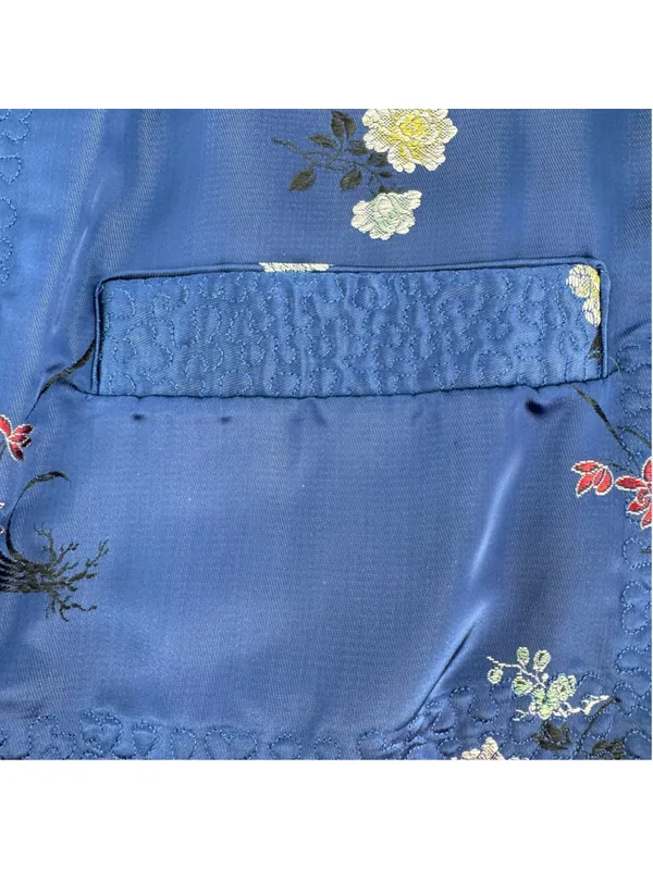 Peony Asian Kimono Jacket REVERSIBLE Blue Floral or Red Shanghai China Vintage L - Image 7