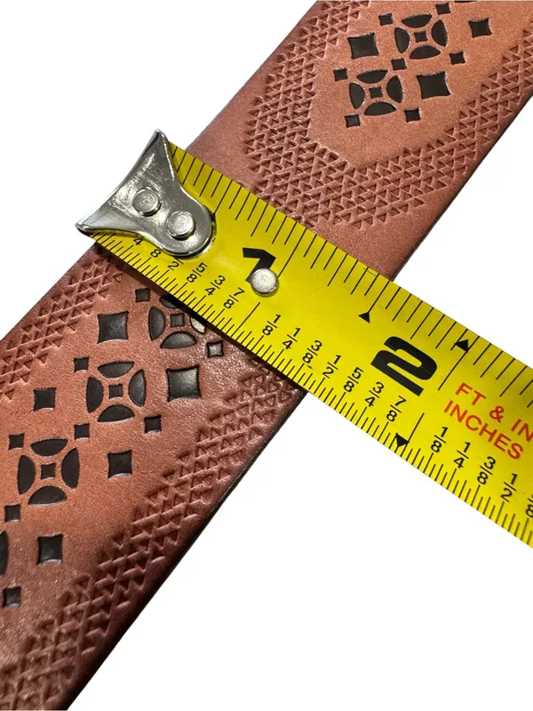 Fossil Brown Leather Laser Cut Out Belt Medium BT3959231 - Image 10