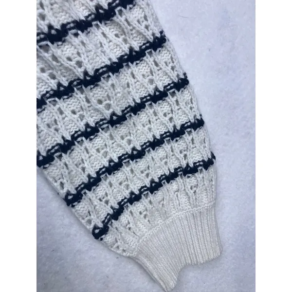 La Vie Rebecca Taylor Sweater Womens Small‎ White Navy Merino Striped nautical - Image 3