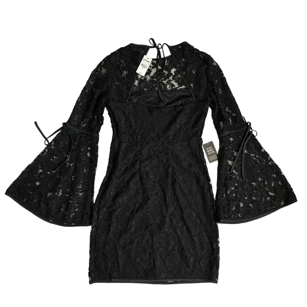 Express Womens 2 Black Floral Lace‎ Bell Sleeve Open Back Mini Dress - Image 7