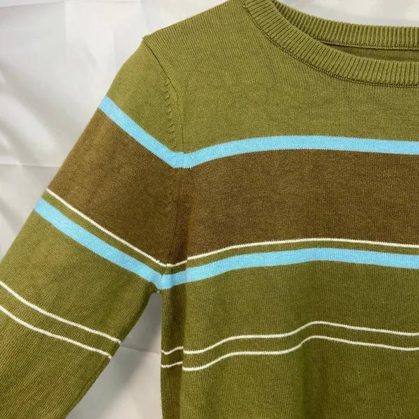 Women's green crewneck soft knit striped cotton blend grunge y2k‎ sweater small - Image 3