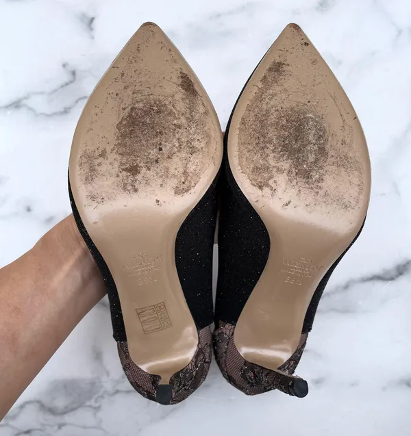 Valentino lace and caviar crystal pumps heels size IT 38.5 US 8.5 - Image 11