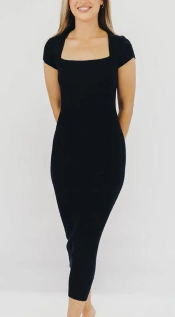 Emory Park Black Ribbed Knit Maxi Dress with Square Neckline - Image 2